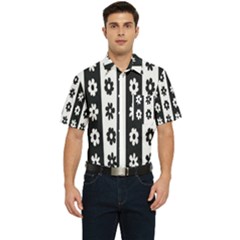Black-and-white-flower-pattern-by-zebra-stripes-seamless-floral-for-printing-wall-textile-free-vecto Men s Short Sleeve Pocket Shirt  by nate14shop