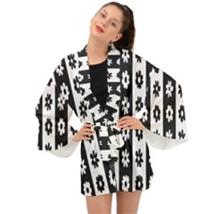 Black-and-white-flower-pattern-by-zebra-stripes-seamless-floral-for-printing-wall-textile-free-vecto Long Sleeve Kimono by nate14shop