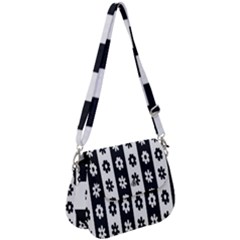 Black-and-white-flower-pattern-by-zebra-stripes-seamless-floral-for-printing-wall-textile-free-vecto Saddle Handbag by nate14shop