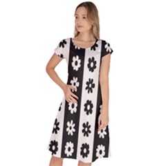 Black-and-white-flower-pattern-by-zebra-stripes-seamless-floral-for-printing-wall-textile-free-vecto Classic Short Sleeve Dress by nate14shop