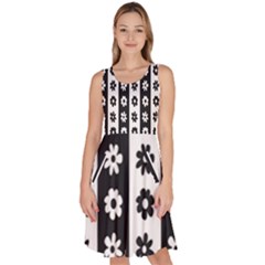 Black-and-white-flower-pattern-by-zebra-stripes-seamless-floral-for-printing-wall-textile-free-vecto Knee Length Skater Dress With Pockets by nate14shop