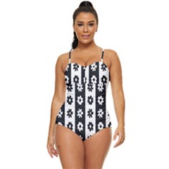 Black-and-white-flower-pattern-by-zebra-stripes-seamless-floral-for-printing-wall-textile-free-vecto Retro Full Coverage Swimsuit by nate14shop