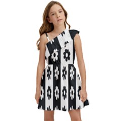 Black-and-white-flower-pattern-by-zebra-stripes-seamless-floral-for-printing-wall-textile-free-vecto Kids  One Shoulder Party Dress by nate14shop