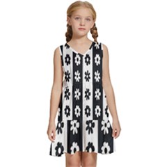 Black-and-white-flower-pattern-by-zebra-stripes-seamless-floral-for-printing-wall-textile-free-vecto Kids  Sleeveless Tiered Mini Dress by nate14shop