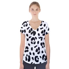 Blak-white-tiger-polkadot Short Sleeve Front Detail Top