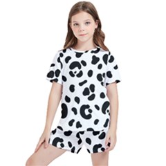 Blak-white-tiger-polkadot Kids  Tee And Sports Shorts Set