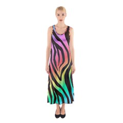 Rainbow Zebra Stripes Sleeveless Maxi Dress