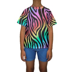 Rainbow Zebra Stripes Kids  Short Sleeve Swimwear