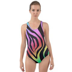 Rainbow Zebra Stripes Cut-Out Back One Piece Swimsuit