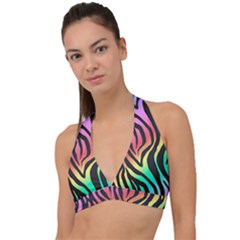 Rainbow Zebra Stripes Halter Plunge Bikini Top