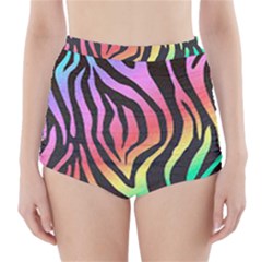 Rainbow Zebra Stripes High-Waisted Bikini Bottoms