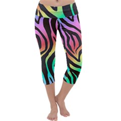 Rainbow Zebra Stripes Capri Yoga Leggings