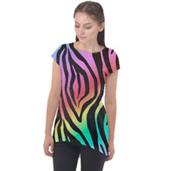 Rainbow Zebra Stripes Cap Sleeve High Low Top