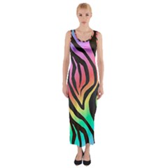 Rainbow Zebra Stripes Fitted Maxi Dress