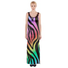 Rainbow Zebra Stripes Thigh Split Maxi Dress