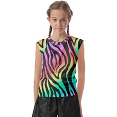 Rainbow Zebra Stripes Kids  Raglan Cap Sleeve Tee