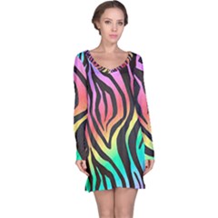 Rainbow Zebra Stripes Long Sleeve Nightdress by nate14shop