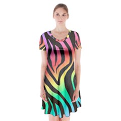 Rainbow Zebra Stripes Short Sleeve V-neck Flare Dress