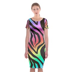 Rainbow Zebra Stripes Classic Short Sleeve Midi Dress