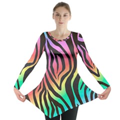 Rainbow Zebra Stripes Long Sleeve Tunic  by nate14shop