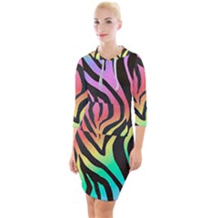 Rainbow Zebra Stripes Quarter Sleeve Hood Bodycon Dress
