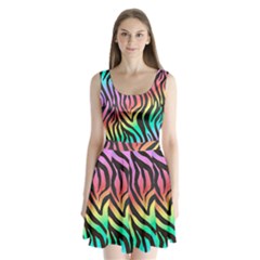 Rainbow Zebra Stripes Split Back Mini Dress 