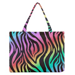 Rainbow Zebra Stripes Zipper Medium Tote Bag