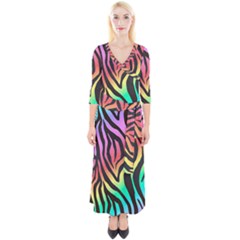 Rainbow Zebra Stripes Quarter Sleeve Wrap Maxi Dress