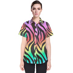 Rainbow Zebra Stripes Women s Short Sleeve Shirt