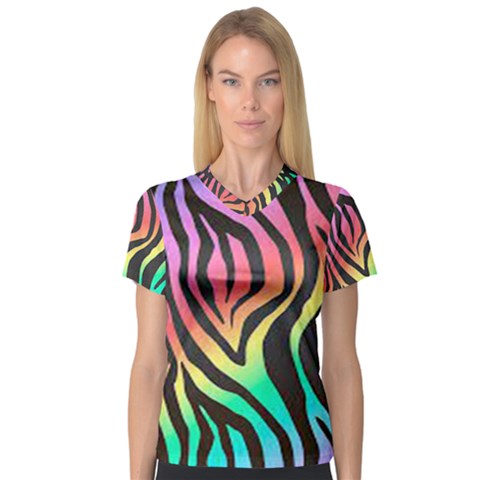 Rainbow Zebra Stripes V-neck Sport Mesh Tee by nate14shop