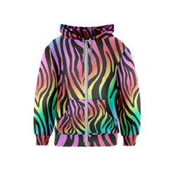 Rainbow Zebra Stripes Kids  Zipper Hoodie