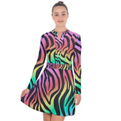 Rainbow Zebra Stripes Long Sleeve Panel Dress