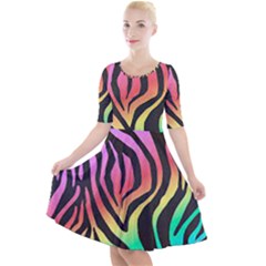 Rainbow Zebra Stripes Quarter Sleeve A-Line Dress