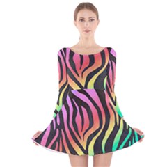 Rainbow Zebra Stripes Long Sleeve Velvet Skater Dress by nate14shop