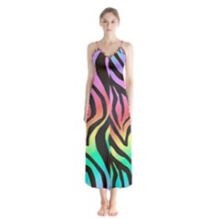 Rainbow Zebra Stripes Button Up Chiffon Maxi Dress