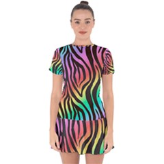 Rainbow Zebra Stripes Drop Hem Mini Chiffon Dress