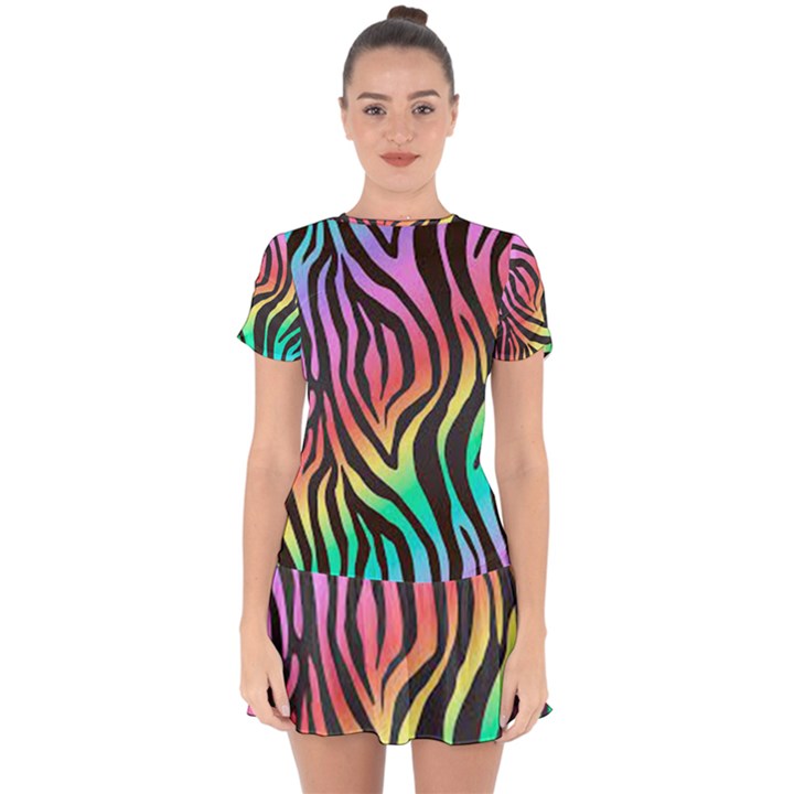 Rainbow Zebra Stripes Drop Hem Mini Chiffon Dress