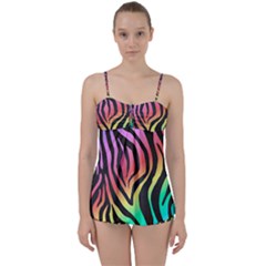 Rainbow Zebra Stripes Babydoll Tankini Set