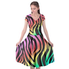 Rainbow Zebra Stripes Cap Sleeve Wrap Front Dress