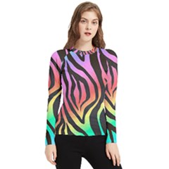 Rainbow Zebra Stripes Women s Long Sleeve Rash Guard