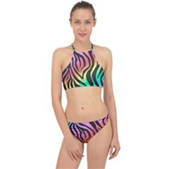 Rainbow Zebra Stripes Racer Front Bikini Set