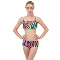 Rainbow Zebra Stripes Layered Top Bikini Set