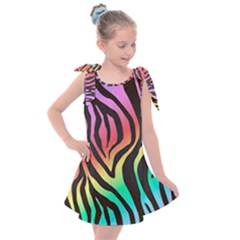 Rainbow Zebra Stripes Kids  Tie Up Tunic Dress