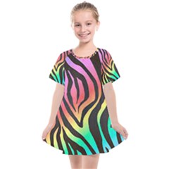 Rainbow Zebra Stripes Kids  Smock Dress