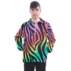 Rainbow Zebra Stripes Men s Half Zip Pullover by nate14shop