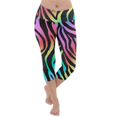 Rainbow Zebra Stripes Lightweight Velour Capri Yoga Leggings