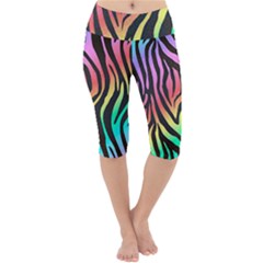 Rainbow Zebra Stripes Lightweight Velour Cropped Yoga Leggings