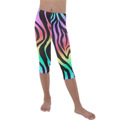 Rainbow Zebra Stripes Kids  Lightweight Velour Capri Leggings 