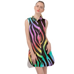 Rainbow Zebra Stripes Sleeveless Shirt Dress