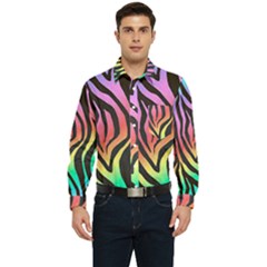 Rainbow Zebra Stripes Men s Long Sleeve Pocket Shirt 